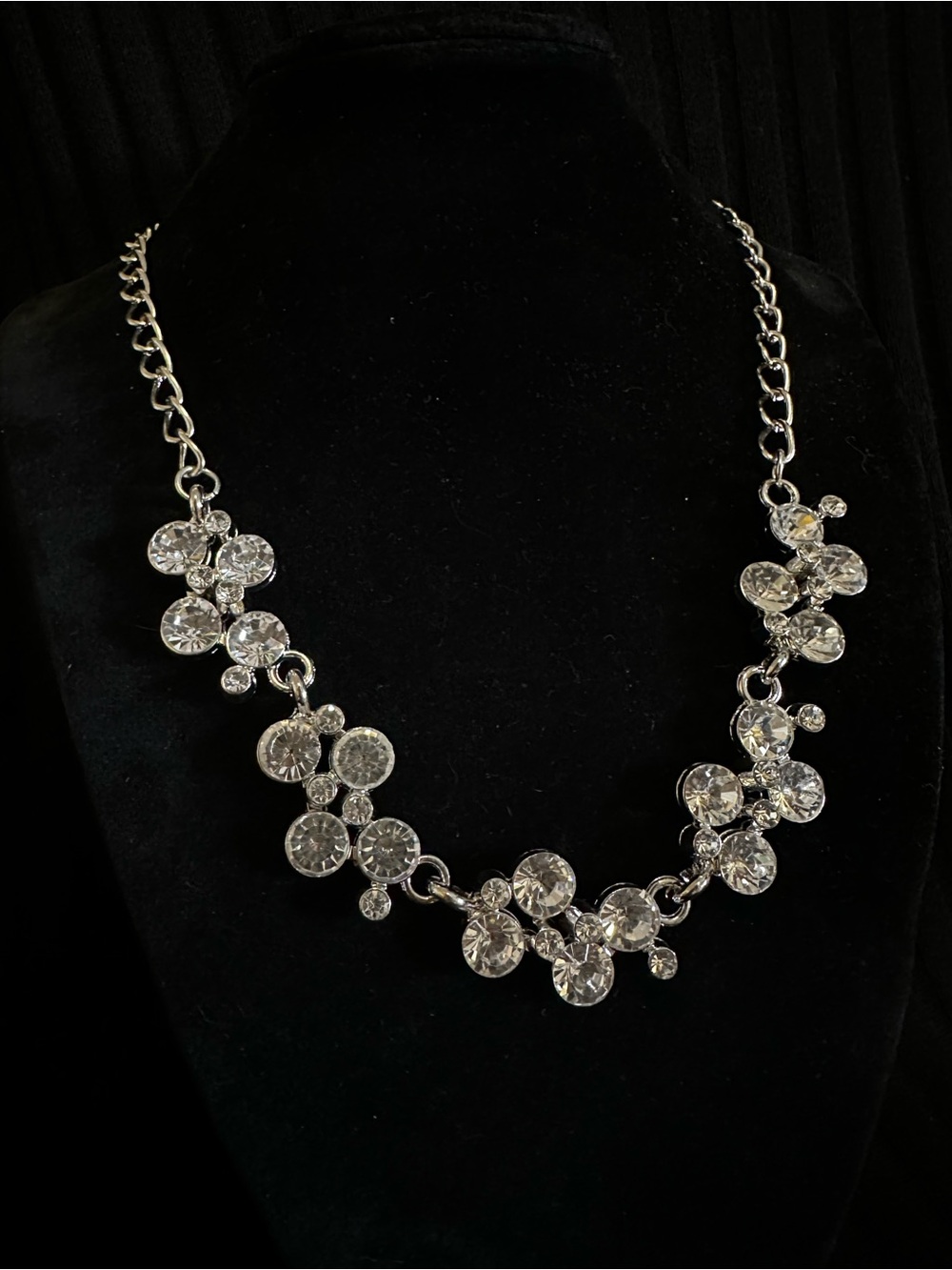 Heavy Classic Silver Crystal Statement Necklace Bling